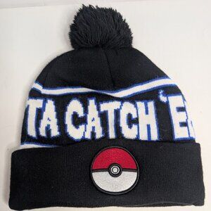Pokémon Gotta Catch ‘Em All! Black Pom Pom Beanie Hat unisex Size OSFM